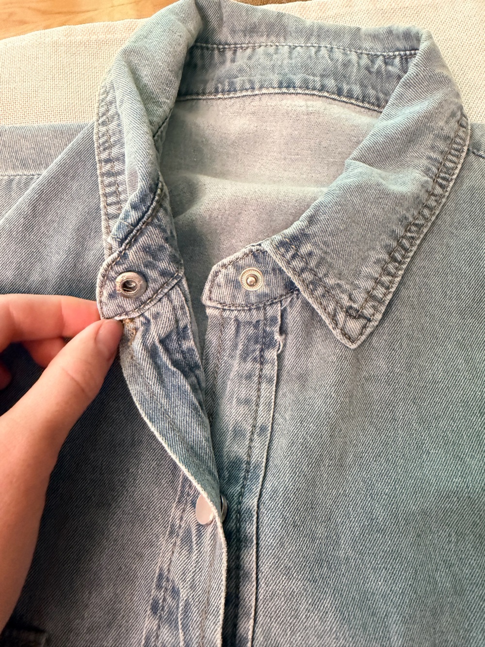Light Blue Denim Button-Up Tiered Dress - Picture 4 of 6